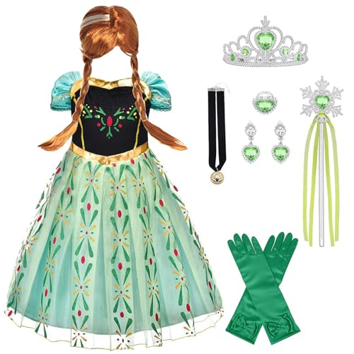 GDFJBG Mädchen Prinzessin Kostüm 8Pcs Prinzessin Kostüme Zubehör Kinder Kleid Set Cartoon Prinzessin Kostüm Für Karneval Cosplay Verkleidung Ostern Halloween Fest Geburtstag 120CM von GDFJBG