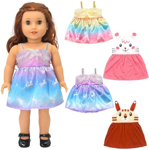 Puppenkleider Set, 4er-Pack Kleid im buntes-Stil , Puppenkleidung Outfitsund Kleiderbüge für 43 cm Babypuppen, Geschenke Puppenzubehör, für Jungen Mädchen (Keine Puppe) von GDFJBG