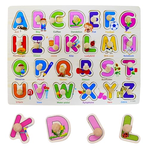 Holzpuzzle Spielzeug Alphabet-Puzzle Holzpuzzle Spielzeug für Kinder Buchstaben Zahlen Gestalten Klobige Holz Puzzle Blöcke Lernspielzeug Christmas Geschenk für Kleinkinder und Vorschulkinder von GDFJBG