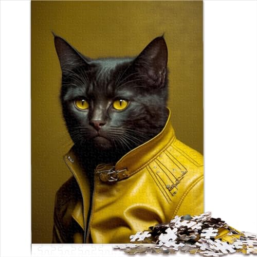 1000 Piece Puzzle for Adults, Black Cat in Yellow, Wooden Puzzle for Adults and Children, Great Gift for Adults 75 * 50cmD8T487K von GDFWB