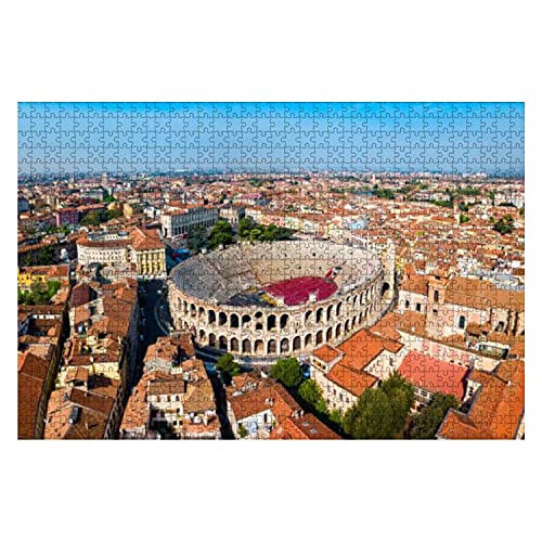 1000 Teile Verona Arena Luft Panoramablick Italien Wasser Stadt Stockfotos, Großteiliges Puzzle für Erwachsene, Lernspielzeug für Kinder, Kreative Spiele, Unterhaltung, Holzpuzzle, 75 x 50 cm von GDFWB