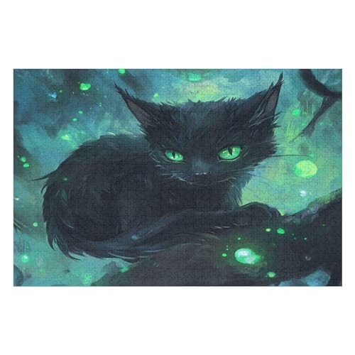 1000-teiliges Puzzle, Black Cat Muster, Kunstdrucke, Lustige Familienaktivitäten, Langlebiger Karton, 1000 PCS-50 * 75cm von GDFWB