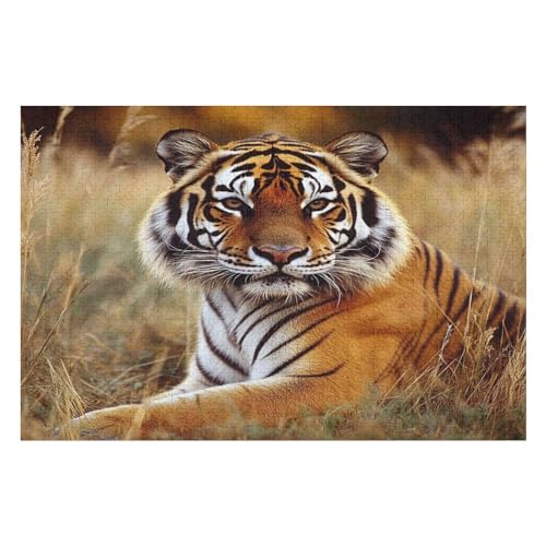 1000-teiliges Puzzle, Tiger Woman Muster, Kunstdrucke, Lustige Familienaktivitäten, Langlebiger Karton, 1000 PCS 75 * 50cm von GDFWB