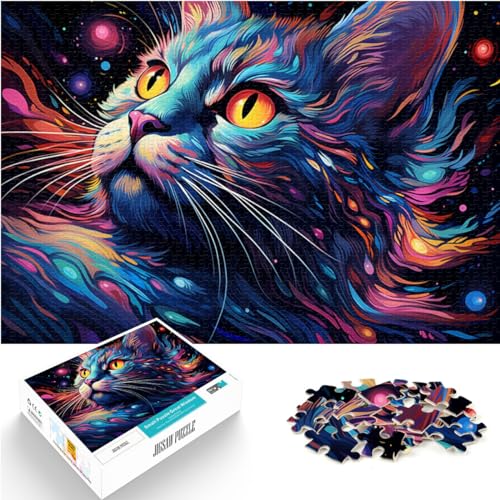 1000-teiliges Puzzle, farbenfrohe psychedelische exotische Katzen, für Erwachsene und Kinder ab 12 Jahren, Holzpuzzle, unterhaltsames Puzzle für die ganze Familie,75 * 50cm von GDFWB