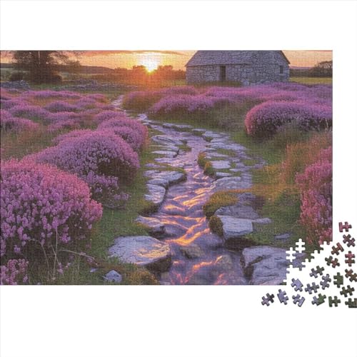 1000-teiliges Puzzle „Lavendel Field“ für Erwachsene, ländliche Abenddämmerungslandschaft, 1000 Bunte Puzzles, Familienspiel, 1000 Teile, 75 x 50 cm von GDFWB