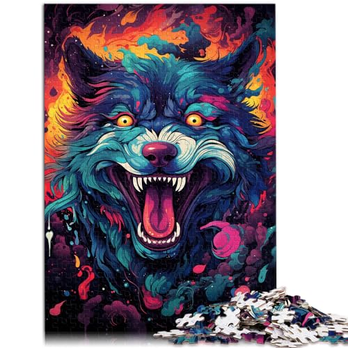 1000-teiliges Puzzle für Erwachsene, farbenfrohe psychedelische Wolfskopfkunst, für Erwachsene und Kinder ab 12 Jahren, Holzpuzzle für Erwachsene, pädagogisches Puzzle zum Stressabbau,75 * 50cm von GDFWB