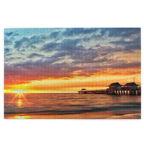 1000-teiliges Puzzle für Erwachsene und Kinder, Sonnenuntergangsfoto aufgenommen am Naples Pier in Naples, Florida, Puzzle-Lernspiel, Bodenpuzzle zur Stressbewältigung, 75 x 50 cm von GDFWB