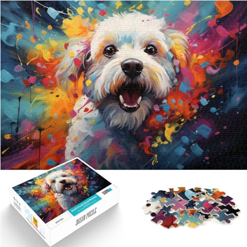 1000-teiliges Puzzle für Erwachsene und Kinder, farbenfrohes psychedelisches Bichon Frise-Gemälde, für Erwachsene und Kinder ab 12 Jahren, Holzpuzzle, Lernspiel, Herausforderungsspielzeug,75 * 50cm von GDFWB