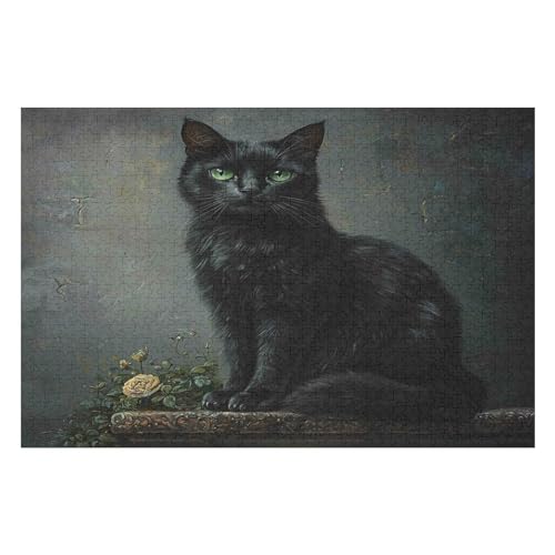 Black Cat 1000-teiliges, Hochwertiges Puzzle Für Erwachsene, Intensive Farben Und HD-Druck, EIN Spielzeug Für Puzzle-Liebhaber 1000 PCS von GDFWB