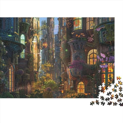 Buntglas-Stadt, 300 Puzzleteile für Erwachsene, Puzzle im Märchenstil, 300-teiliges, schwieriges Puzzle, Premium, tolles Geschenk für Erwachsene, 300 Teile, 38 x 26 cm von GDFWB