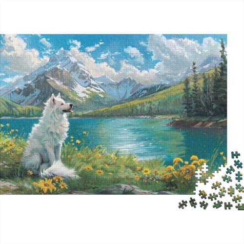 Chrysantheme und Hund, 1000-teiliges Puzzle für Erwachsene, 1000-teiliges unmögliches Puzzle, 1000 Puzzles für Erwachsene und Kinder ab 12 Jahren, 1000 Teile, 75 x 50 cm, 81g108 von GDFWB