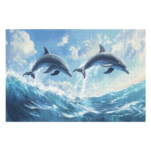 Dolphin Puzzle, Lustige Aktivität Für Die Ganze Familie, Langlebiger Karton, 1000 Teile, 1000 PCS 75 * 50cm von GDFWB