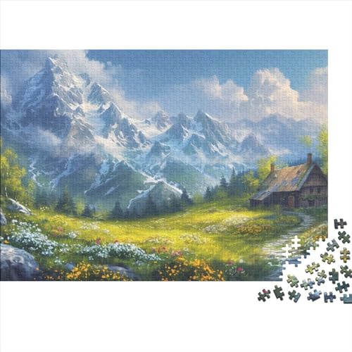 EIN Haus in Einer Blume gefüllt 1000 Teile Puzzle für Erwachsene Puzzle Haus unter dem Schneeberg 1000 Teile schwieriges unmögliches Puzzle herausforderndes Spiel 75 * 50 cm von GDFWB