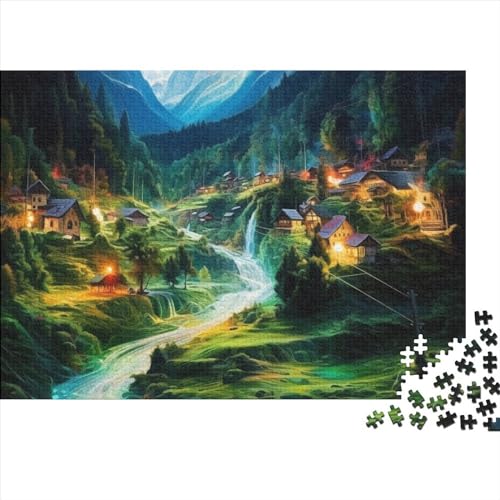 EIN friedliches Dorf, 1000-teiliges Puzzle für Erwachsene, ländliche Nachtlandschaft, 1000-teiliges schwieriges, unmögliches Puzzle, Premium, tolles Geschenk für Erwachsene, 1000 Teile, 75 x 50 cm von GDFWB