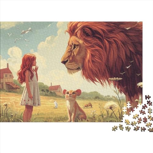 EIN rothaariges Mädchen und EIN Löwe Puzzle 1000 Teile für Erwachsene Wildtier 1000 Qualitätspuzzles Familienspiel 1000 Teile 75 * 50 cm von GDFWB