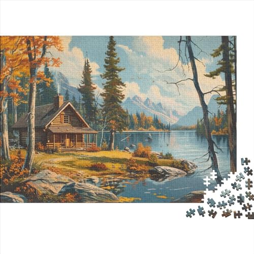 Eine Blockhütte in der Nähe eines Sees. Puzzle 300 Teile für Erwachsene. Puzzle „Eine ruhige Herbstszene“. 300 Teile. Schwieriges Unmögliches Puzzle. 38 x 26 cm von GDFWB