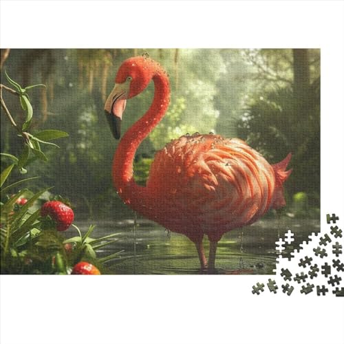 Erdbeerfarbener Flamingo, 500-teiliges Puzzle für Erwachsene, Puzzle mit Blumen und Vögeln, 500-teiliges schwieriges, unmögliches Puzzle, anspruchsvolles Spiel für Erwachsene, Geschenke 52 x 38 cm von GDFWB