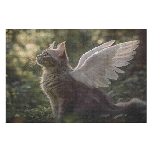 Erwachsenenpuzzle, 1000 Teile, Cat with Wings Kunsträtsel, Gemälde, Anspruchsvolle Rätsel 1000 PCS26*38cm von GDFWB