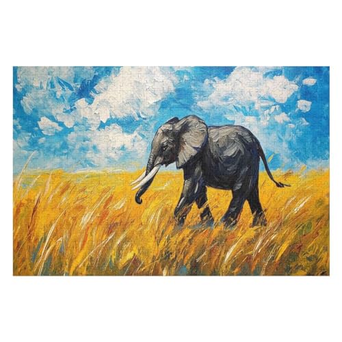 Erwachsenenpuzzle, 1000 Teile, Elephant Kunsträtsel, Gemälde, Anspruchsvolle Rätsel 1000 PCS-50 * 75cm von GDFWB