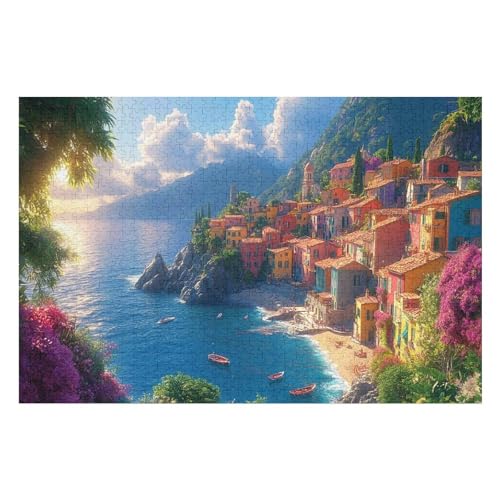 Erwachsenenpuzzle, 1000 Teile, Italian Village Kunsträtsel, Gemälde, Anspruchsvolle Rätsel 1000 PCS-38 * 52cm von GDFWB