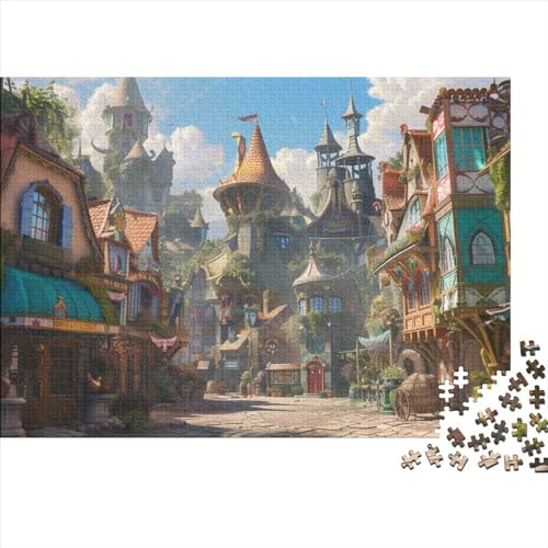 Fantasy Town Puzzle 1000 Teile für Erwachsene Puzzle Village 1000 Teile Schwieriges Unmögliches Puzzle Premium Familienaktivitätspuzzle 1000 Teile 75 * 50 cm von GDFWB