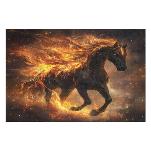 Flame Horse Puzzle Für Erwachsene, 1000-teiliges Puzzle, Lernübung, Geduldsspiel – Kreativität Und Kunst 1000 PCS 38 * 52cm von GDFWB