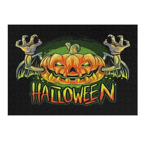 Halloween-Kürbis-Holzpuzzle für Erwachsene und Kinder, 1000 Teile, Puzzles für Erwachsene, Teenager, lustige Puzzle-Spiele, 75 x 50 cm, 493g520 von GDFWB