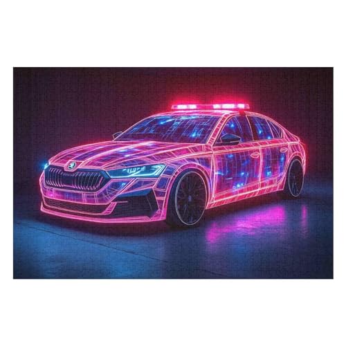 Luminous Police Car Kunststil-Puzzle, Umweltfreundlich, 1000 Teile, Satinierte Oberfläche, Lustige Puzzle-Herausforderung Für Erwachsene Und Familien 1000 PCS26*38cm von GDFWB