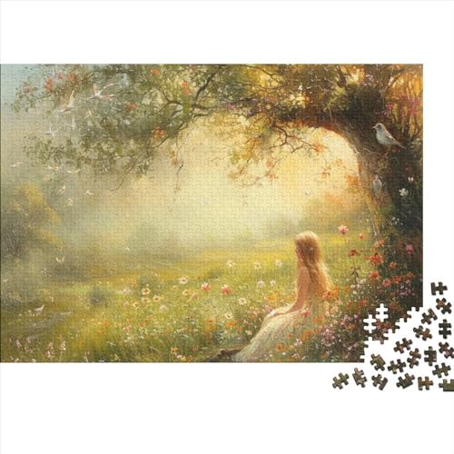 Mädchen- und Blumenmeer-Puzzle 1000 Teile für Erwachsene Puzzle Ruhige Frühlingslandschaft 1000 Teile Schwieriges Unmögliches Puzzle Premium Tolles Geschenk für Erwachsene 1000 Teile 75 * 50 cm von GDFWB