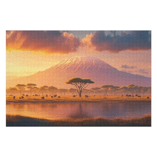 Mount Kilimanjaro Kunststil-Puzzle, Umweltfreundlich, 1000 Teile, Satinierte Oberfläche, Lustige Puzzle-Herausforderung Für Erwachsene Und Familien 1000 PCS von GDFWB