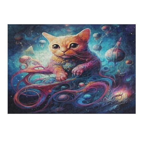 Niedliche Katze, 300 Teile Puzzles für Erwachsene und Kinder, Holzpuzzles, Stressabbau-Puzzle-Spiele und einzigartige Geschenke, 38 * 26 cm407g434 von GDFWB