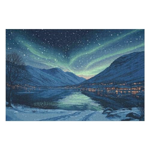 Northern Lights in Norway Kunststil-Puzzle, Umweltfreundlich, 1000 Teile, Satinierte Oberfläche, Lustige Puzzle-Herausforderung Für Erwachsene Und Familien 1000 PCS—38 * 26cm von GDFWB