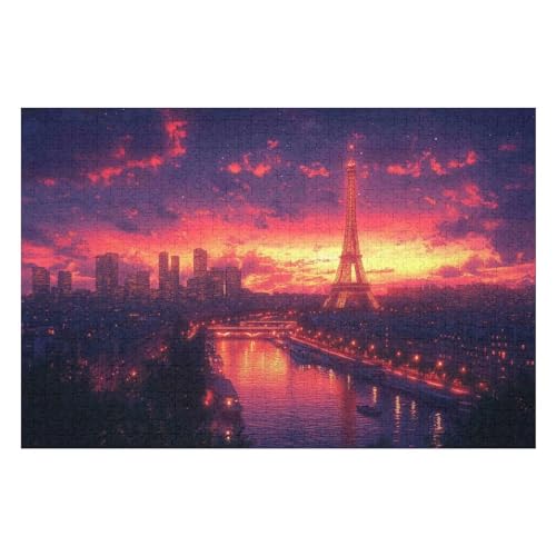 Paris at Night Puzzle Für Erwachsene, 1000-teiliges Puzzle, Lernübung, Geduldsspiel – Kreativität Und Kunst 1000 PCS-38 * 52cm von GDFWB