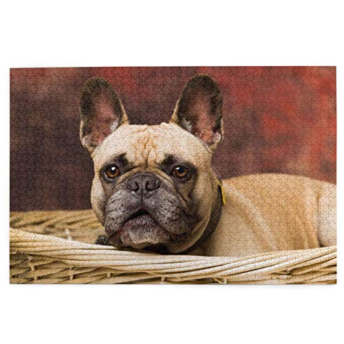 Puzzle 1000 Teile, Französische Bulldoggen, Einkaufszentrum, Welpe, braune kleine Hunde, Holzpuzzle, Spielzeug, Familienspiel, Wanddekoration für Erwachsene und Teenager, 75 x 50 cm von GDFWB