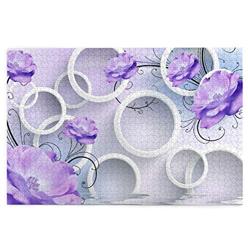 Puzzle 1000 Teile, Puzzle für Erwachsene und Kinder, 3D-Illustration Heller Hintergrund Weiße Ringe Lila Blumen, Puzzle Erwachsene 75 * 50 cm von GDFWB