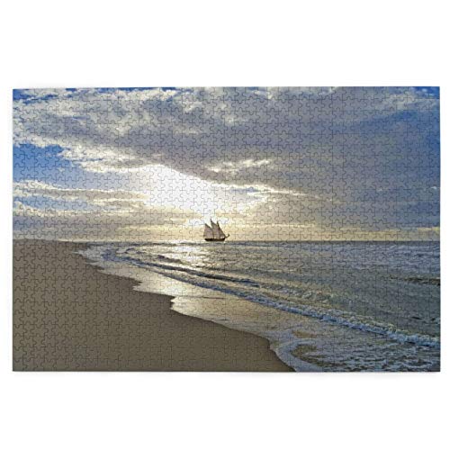 Puzzle 1000 Teile, Puzzle für Erwachsene und Kinder, EIN Segelschiff in Strandnähe bei stimmungsvollem Sonnenuntergang, Anspruchsvolles Puzzle für Erwachsene, 75 x 50 cm von GDFWB