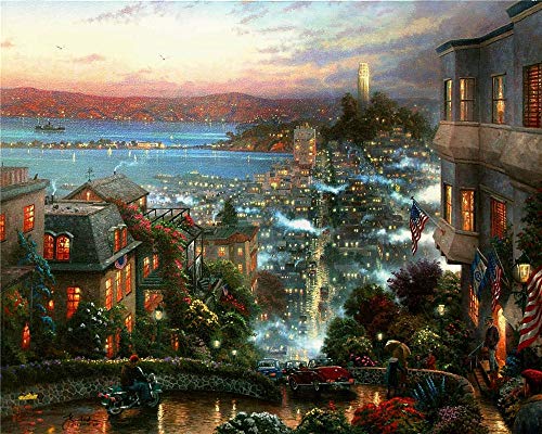 Puzzle 1000 Teile Thomas Kinkade, Stadt, Nebel, Straße, klassisches Puzzle, 3D-Puzzle, DIY-Kit, Holzspielzeug, einzigartiges Geschenk, Heimdekoration, 75 x 50 cm von GDFWB