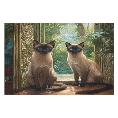 Puzzle Für Erwachsene, 1000 Teile Cat Siamese CatHerausforderung Tolle Geschenke Für Familien Passen Perfekt Zusammen 1000 PCS 75 * 50cm von GDFWB