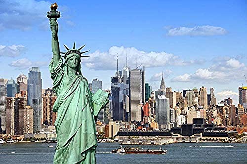 Puzzle USA Häuser Freiheitsstatue New York City 1000 Teile Erwachsene Holzlandschaftspuzzles für Kinder Lernspielzeug Geschenke75 * 50cm von GDFWB