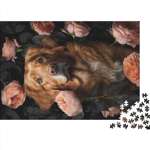 Puzzle for Adults and Dog In Roses 500 Pieces Jigsaw Puzzles for Adults Wooden Jigsaw Puzzles Great Gifts for Christmas 500pcs 52 * 38cm von GDFWB