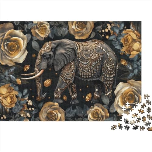 Puzzle mit Elefant und Rose, 1000 Teile für Erwachsene, 1000 Teile, einzigartige Heimdekoration und Geschenke, 1000 Puzzles für Erwachsene und Kinder ab 12 Jahren, 1000 Teile, 75 x 50 cm, 68g95 von GDFWB