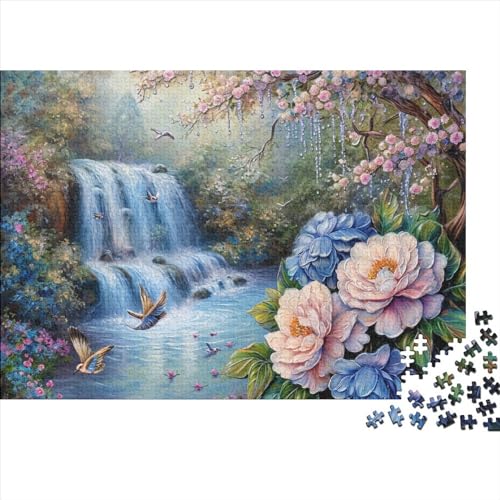 Puzzle mit Wasserfalllandschaft, 500 Teile, für Erwachsene, Puzzle „Die friedliche Frühlingslandschaft“, 500 Teile, schwieriges, unmögliches Puzzle, anspruchsvolles Spiel, 52 x 38 cm von GDFWB