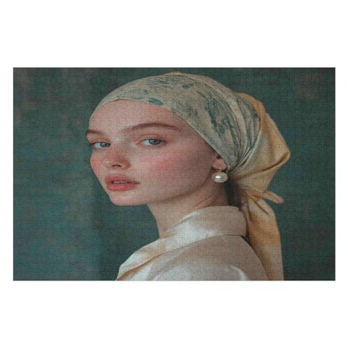 PuzzleGirl with A Pearl Earring Holzpuzzle, Lernagame, Schwierige Herausforderung, Puzzle Für Kinder Und Erwachsene, 1000 PCS von GDFWB