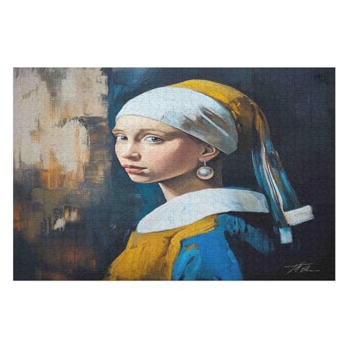 PuzzleGirl with A Pearl Earring Holzpuzzle, Lernagame, Schwierige Herausforderung, Puzzle Für Kinder Und Erwachsene, 1000 PCS von GDFWB