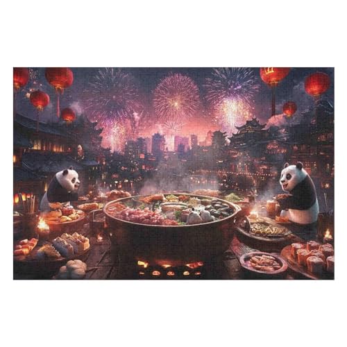 PuzzleHot Pot Panda Holzpuzzle, Lernagame, Schwierige Herausforderung, Puzzle Für Kinder Und Erwachsene, 1000 PCS-38 * 52cm von GDFWB