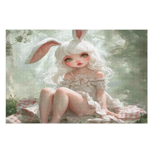 Rabbit Girl Kunststil-Puzzle, Umweltfreundlich, 1000 Teile, Satinierte Oberfläche, Lustige Puzzle-Herausforderung Für Erwachsene Und Familien 1000 PCS von GDFWB