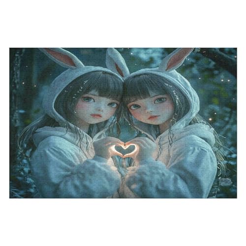 Rabbit Girl Kunststil-Puzzle, Umweltfreundlich, 1000 Teile, Satinierte Oberfläche, Lustige Puzzle-Herausforderung Für Erwachsene Und Familien 1000 PCS von GDFWB