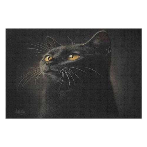 Rätsel Für Erwachsene, Black Cat Anspruchsvolles Puzzle, Heimdekor-Geschenk, 1000 Teile 1000 PCS-50 * 75cm von GDFWB