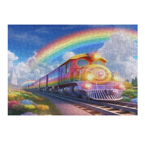 Regenbogen-Zug-Puzzle für Erwachsene, 1000 Teile, Holz-Puzzle, herausforderndes Spiel, Familienspaß-Puzzle, Puzzle für Erwachsene, Geschenke, präzise ineinandergreifend, 75 x 50 cm, 231g258 von GDFWB