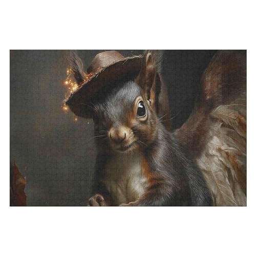 Squirrel with Wings Kunststil-Puzzle, Umweltfreundlich, 1000 Teile, Satinierte Oberfläche, Lustige Puzzle-Herausforderung Für Erwachsene Und Familien 1000 PCS38*52cm von GDFWB